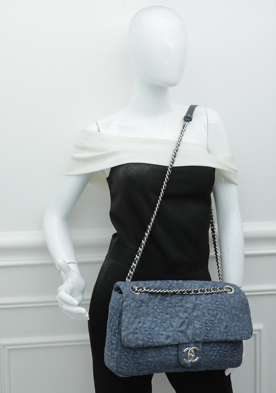 Chanel Blue Denim Camellia Embroidered Flap Bag – The Closet