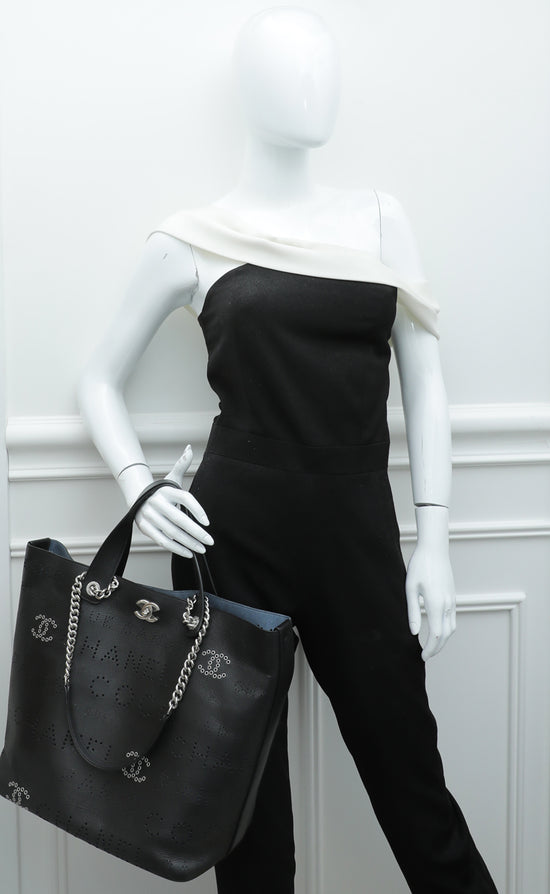 Chanel Black Medium Studded Deauville Shopping Bag
