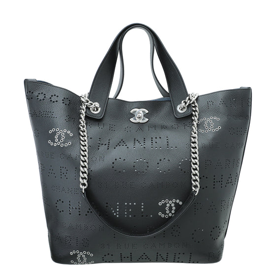 Chanel Black CC Logo Eyelets Small Shopping Bag – The Closet