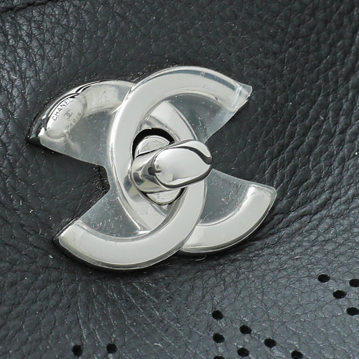 Chanel Black CC Logo Eyelets Small Shopping Bag