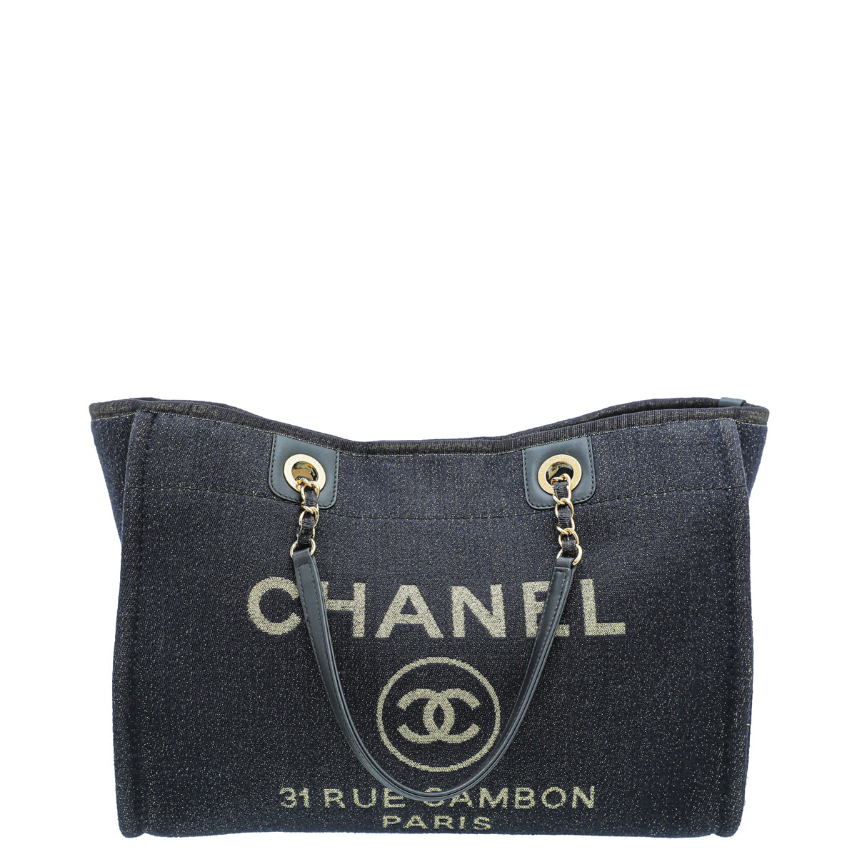Chanel Navy Lurex Boucle Small Deauville Tote Bag-Chanel-THE CLOSET