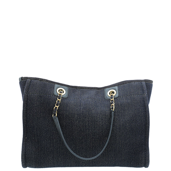 Chanel Navy Lurex Boucle Small Deauville Tote Bag