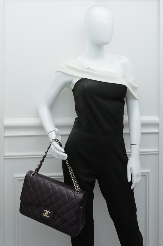 Chanel Dark Violet CC Classic Double Flap Jumbo Bag – The Closet