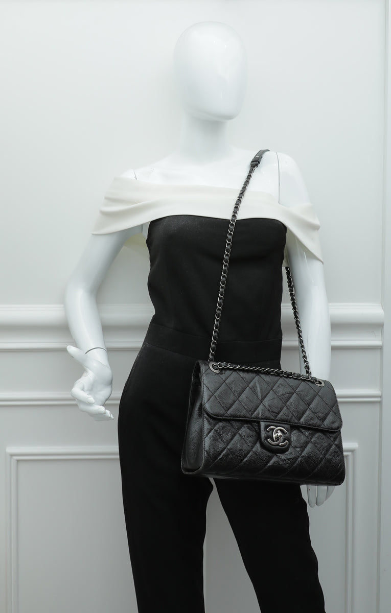 Chanel Black CC Glazed Crave Flap Medium Bag