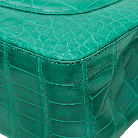 Chanel Green CC Crocodile Classic Double Flap Jumbo Bag
