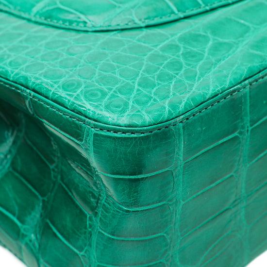 Chanel Green CC Crocodile Classic Double Flap Jumbo Bag