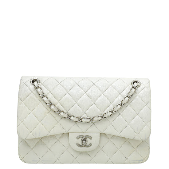 Chanel Metallic White CC Classic Double Flap Jumbo Bag – The Closet