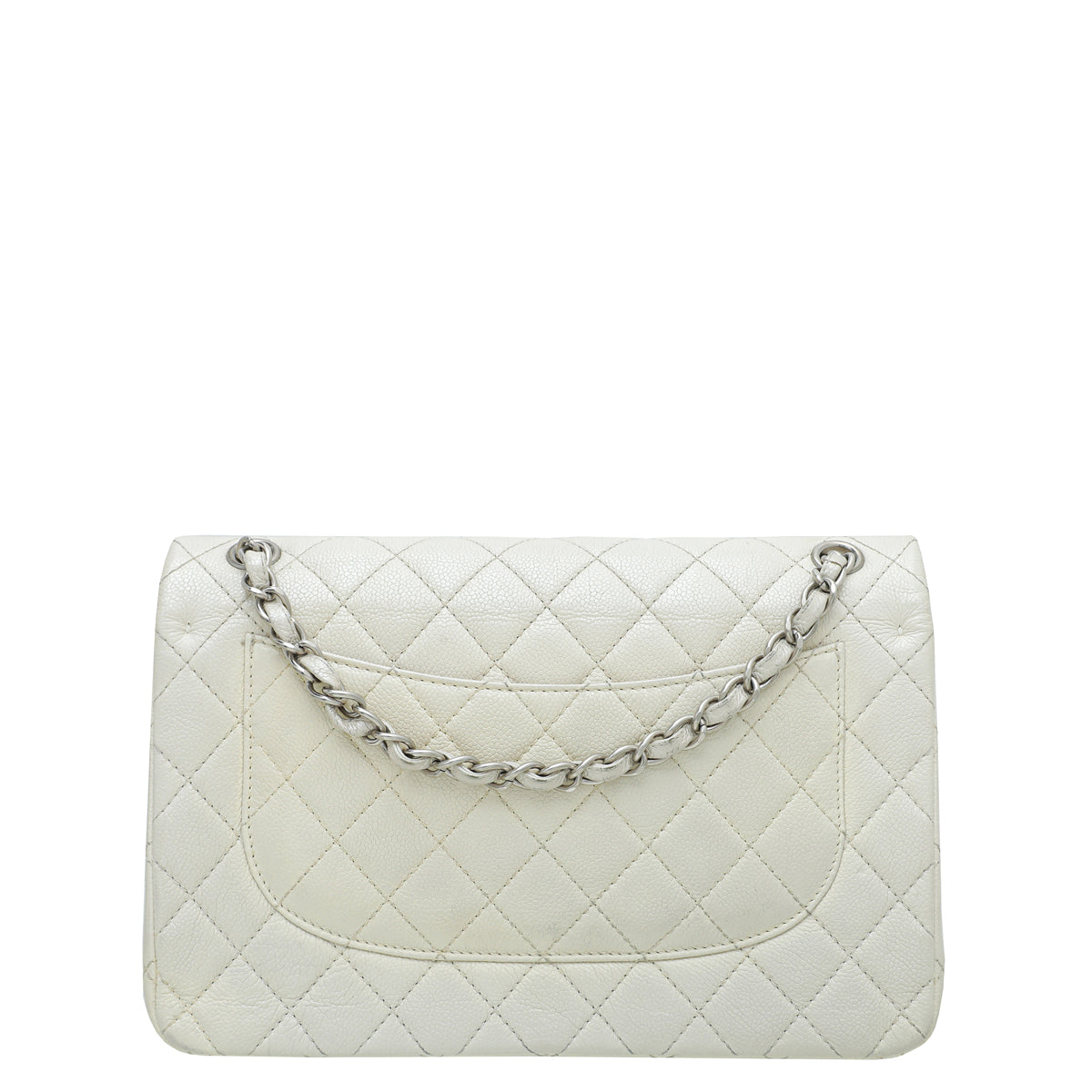 Chanel Metallic White CC Classic Double Flap Jumbo Bag