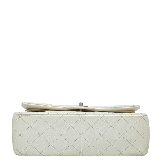 Chanel Metallic White CC Classic Double Flap Jumbo Bag