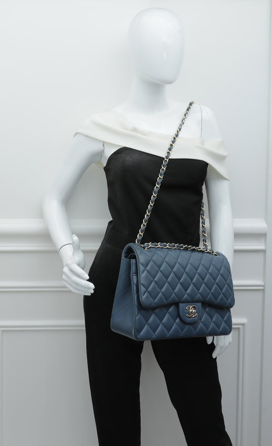 Chanel Navy Blue CC Classic Double Flap Jumbo Bag – The Closet
