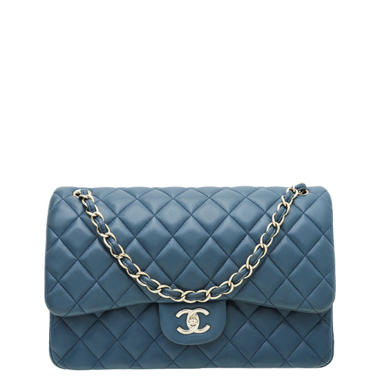 Chanel Navy Blue CC Classic Double Flap Jumbo Bag – The Closet