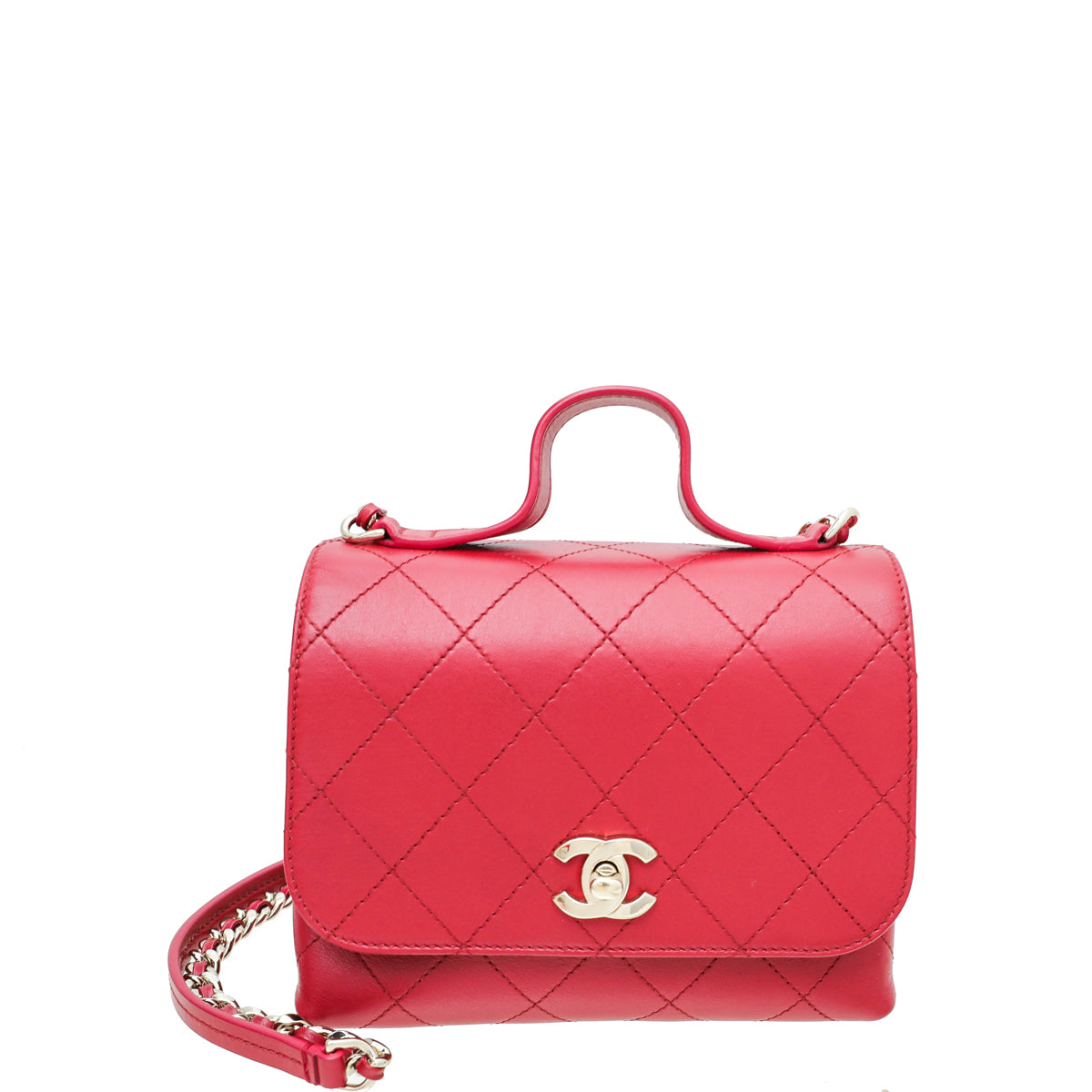 Chanel Red CC Double Pocket Top Handle Bag