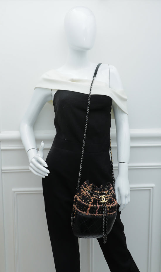 Chanel Black CC Gabrielle Tweed Bucket Small Bag