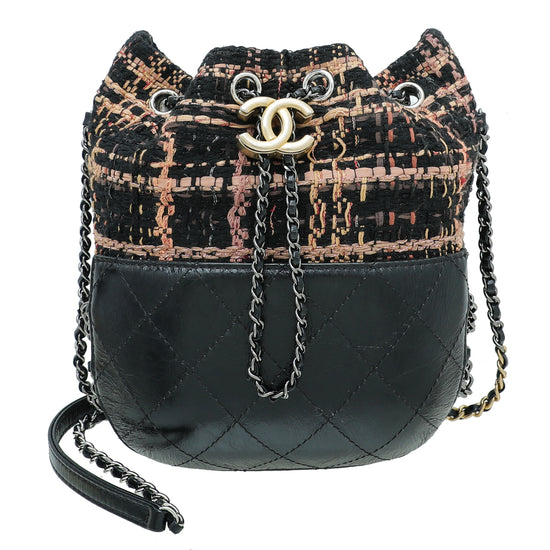 Chanel Black CC Gabrielle Tweed Bucket Small Bag