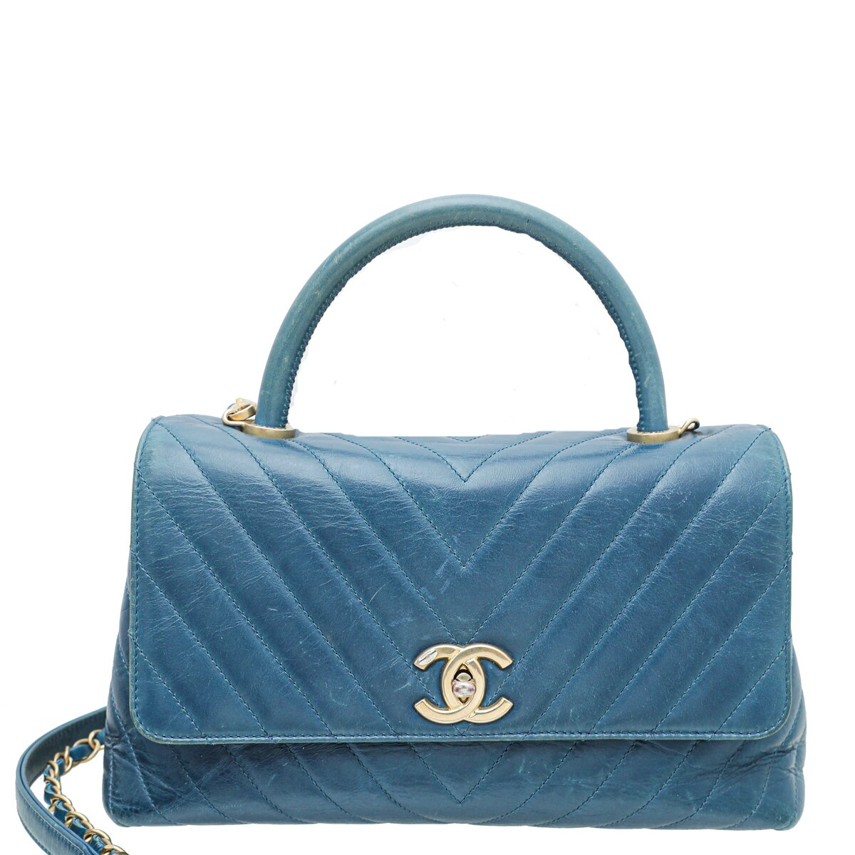 Chanel Blue Coco Handle Chevron Small Bag-Chanel-THE CLOSET