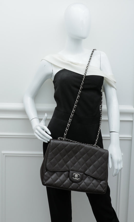 Chanel Chocolate CC Classic Single Flap Jumbo Bag