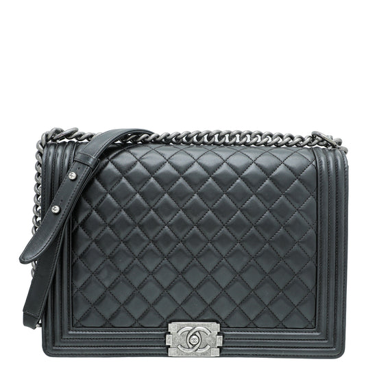 CHANEL Boy Bag - CHANEL Leather White Glazed Quilted Large