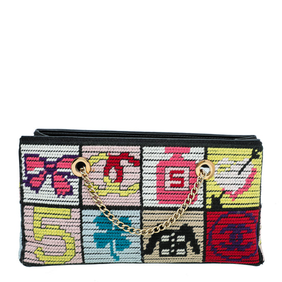 Chanel Black Multicolor Needlepoint Precious Symbols Bag