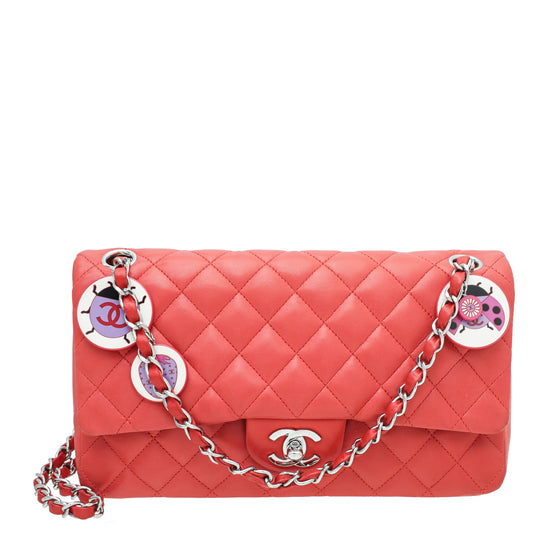 Chanel Pink Quilted Calfskin Flap Card Holder With Chain Gold