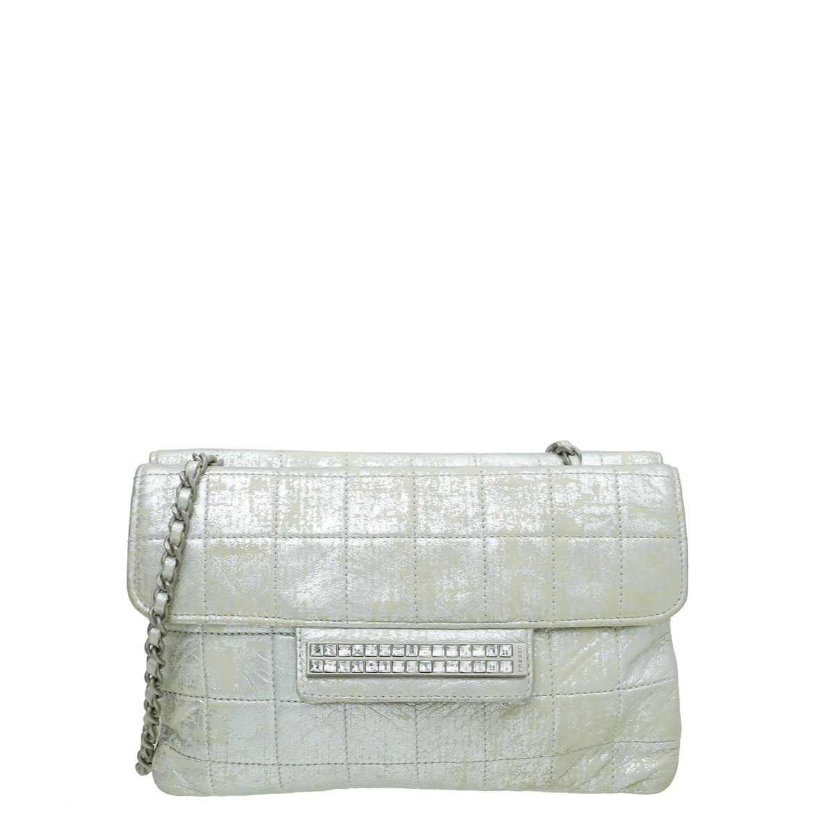 Chanel Silver Chocolate Bar Crystal Chain Bag-Chanel-THE CLOSET