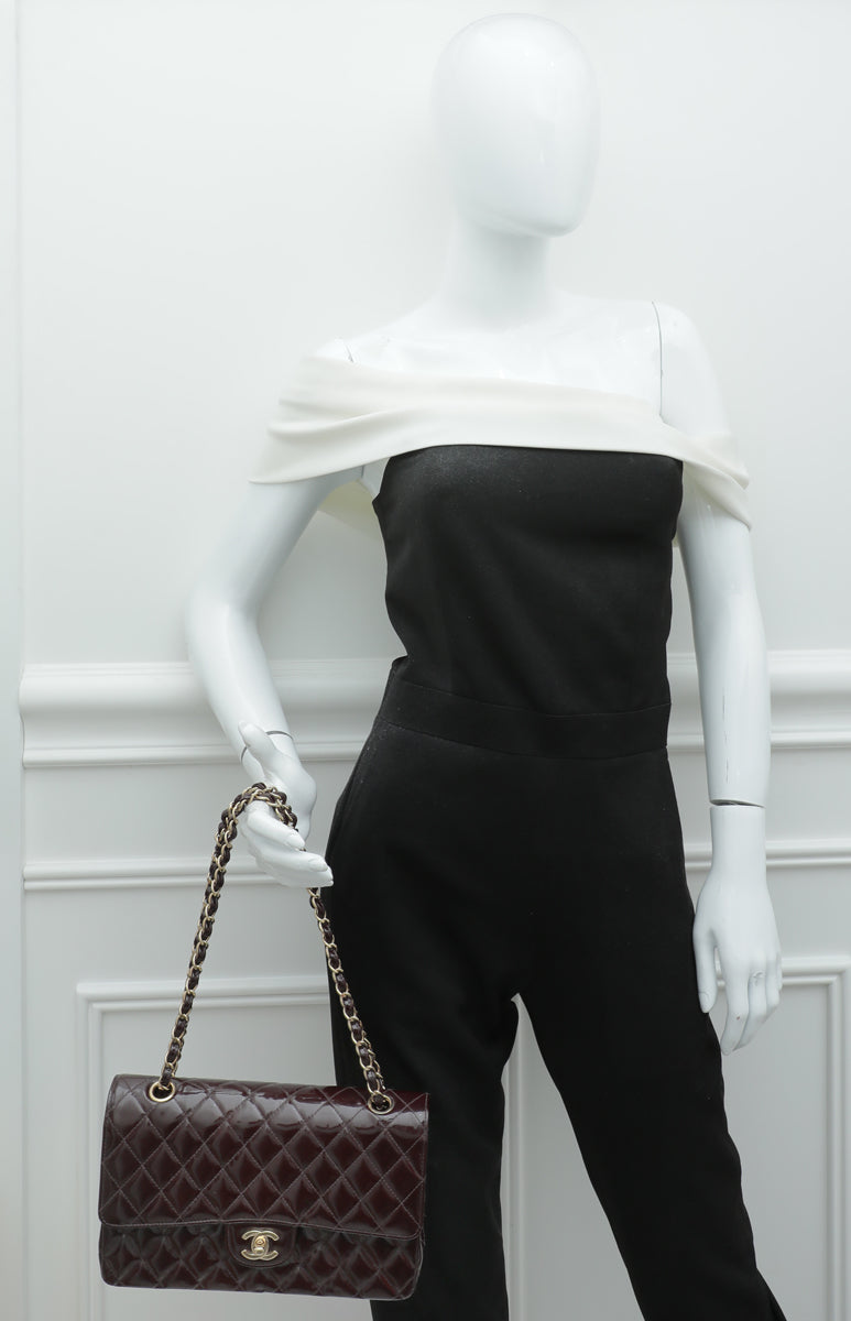 Chanel Burgundy CC Classic Double Flap Medium Bag