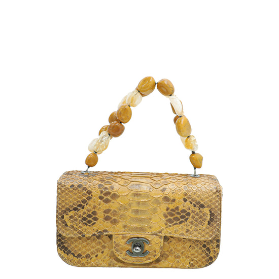 Chanel Cognac Snakeskin CC Kelly Mini Stone Handle Bag