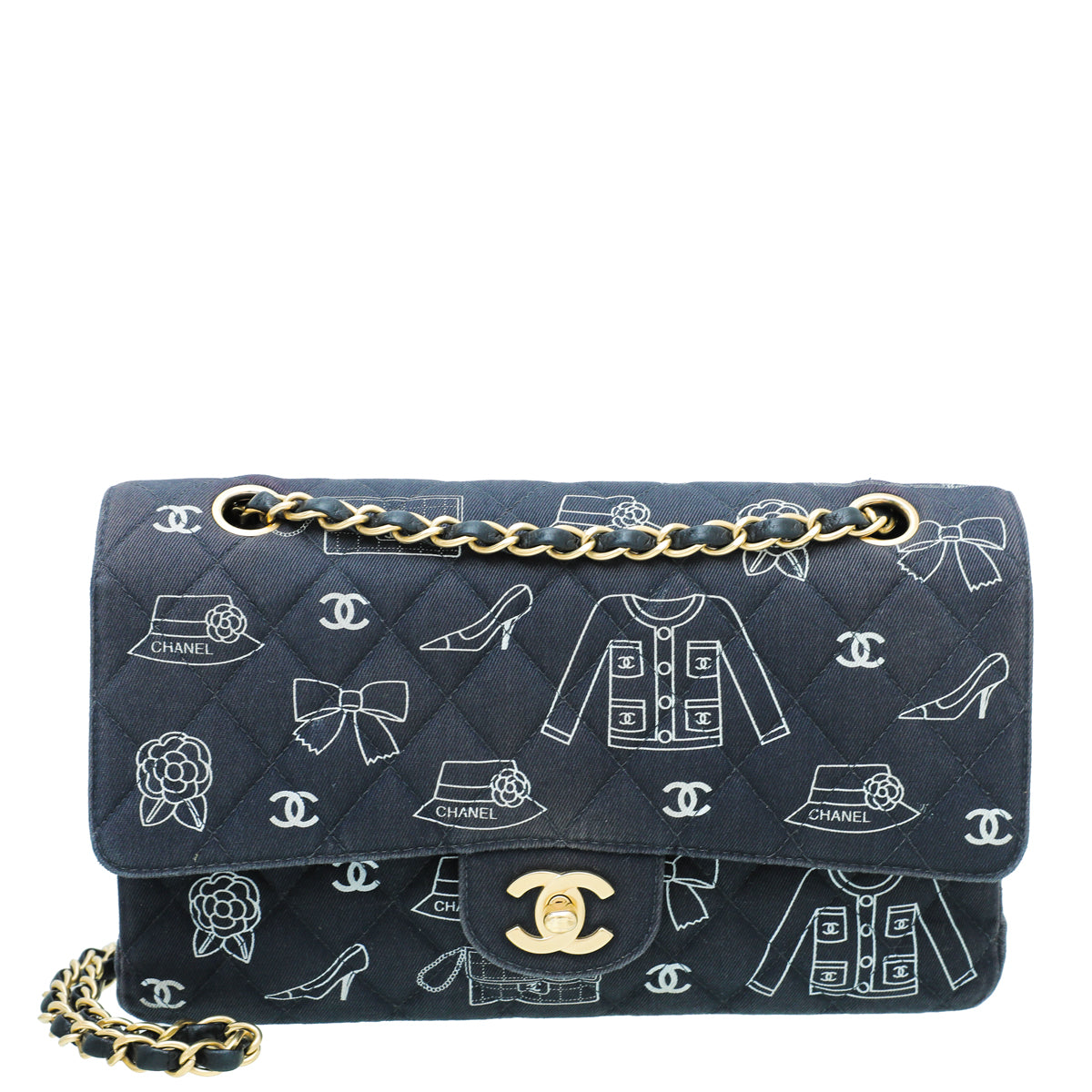 Chanel Navy Icon Print Canvas Double Flap Medium Bag-Chanel-THE CLOSET