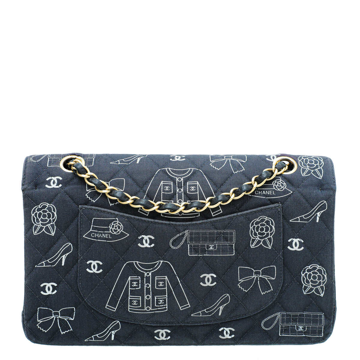 Chanel Navy Icon Print Canvas Double Flap Medium Bag-Chanel-THE CLOSET