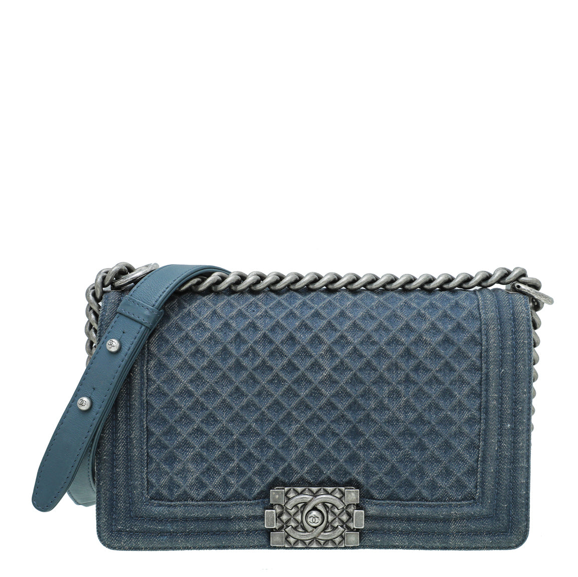 Chanel Grey Blue Le Boy Denim Diamond Medium Bag-Chanel-THE CLOSET