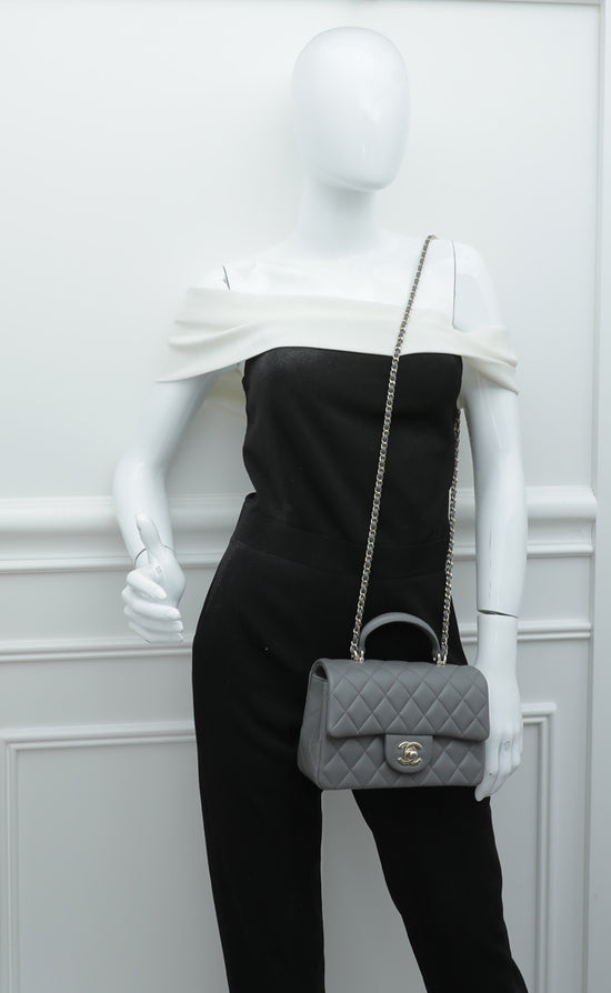 Chanel Top Handle Mini Rectangular Flap Bag with Charm White