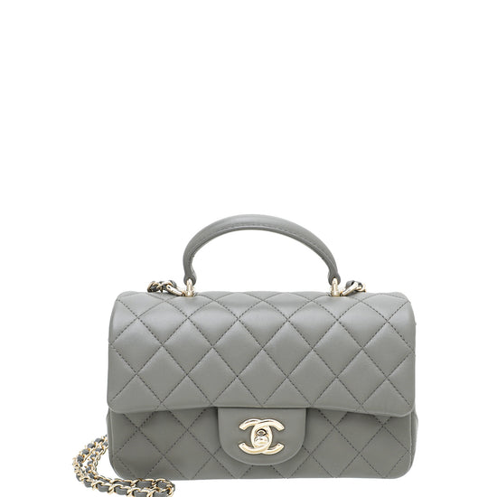 Chanel Grey Pearl Crush Rectangular Mini Classic Flap Antique Gold Hardware   Madison Avenue Couture