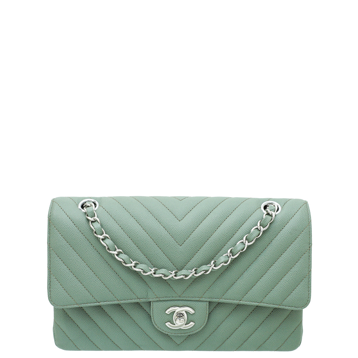 Chanel Sea Green Classic Chevron Double Flap Medium Bag-Chanel-THE CLOSET