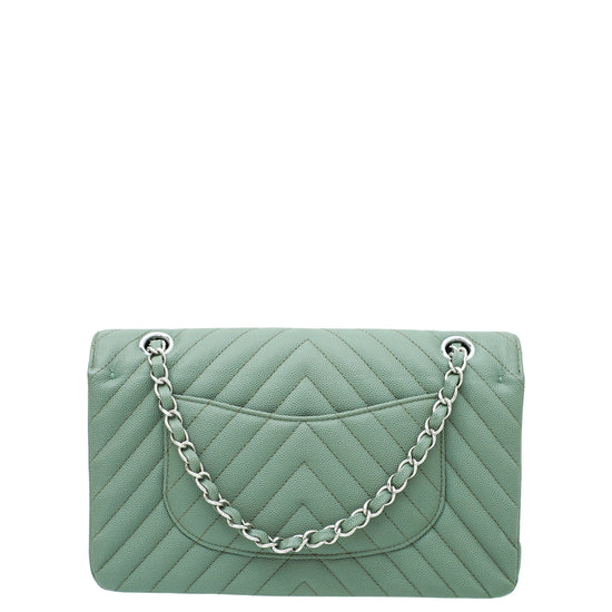 Chanel Olive Green Chevron Quilted Lambskin Surpique Tote