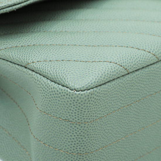 Chanel Sea Green Classic Chevron Double Flap Medium Bag