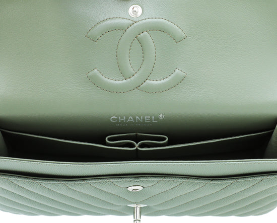 Chanel Sea Green Classic Chevron Double Flap Medium Bag – The Closet