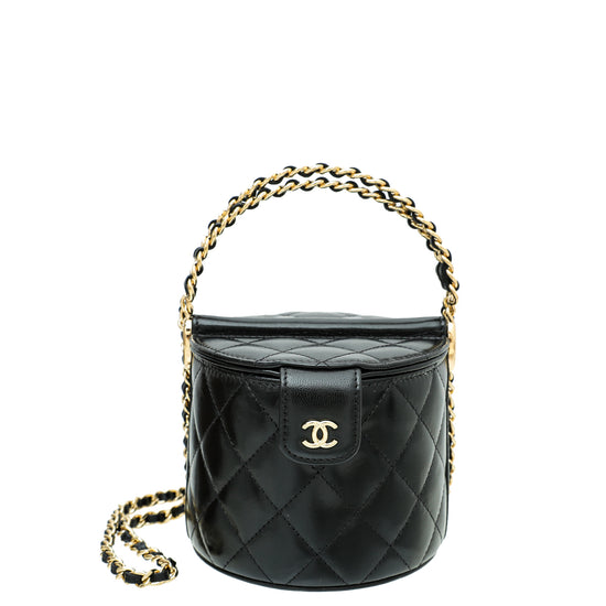 Chanel Black Metallic Round Top Handle Vanity Bag