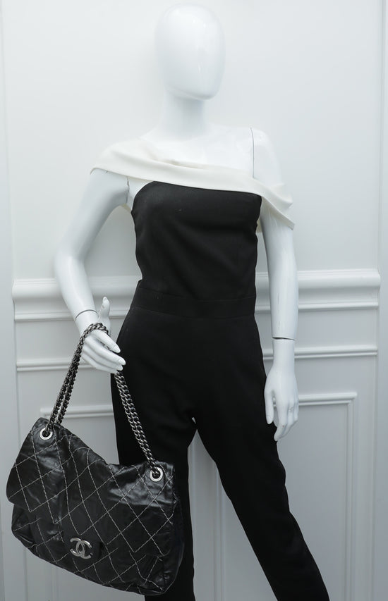 Chanel Black Contrast Double Stitch Flap Bag