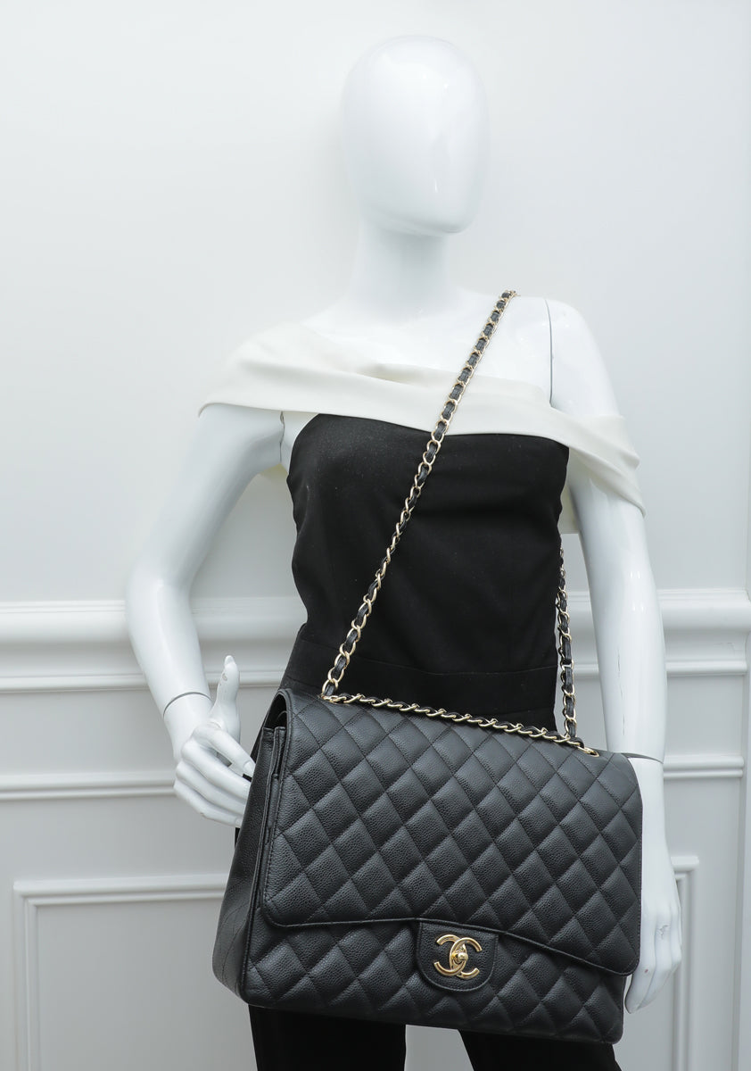 Chanel Black CC Classic Double Flap Maxi