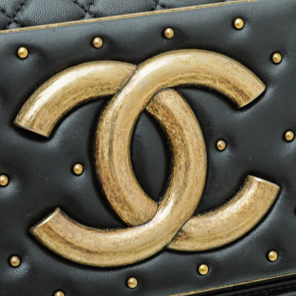 Chanel Black Vintage Studded Boy Brick Horizontal Chain Bag