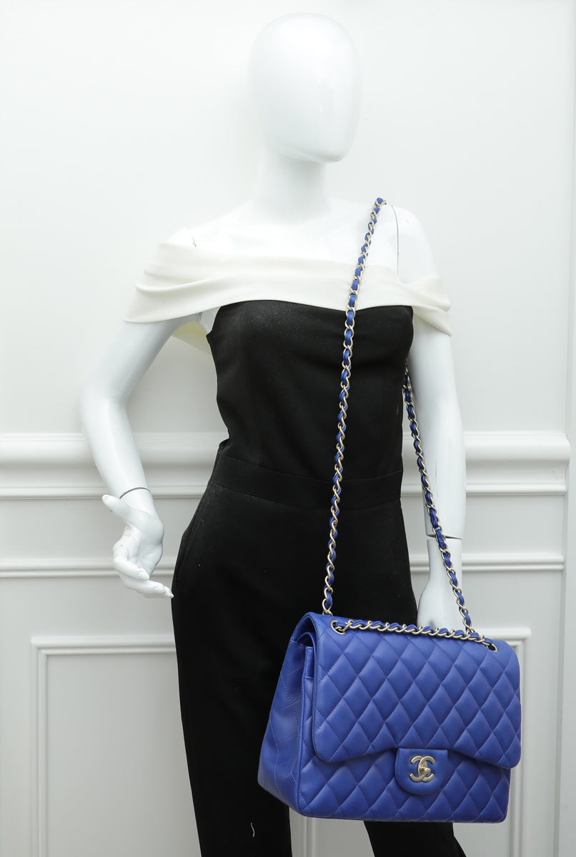Chanel Royal Blue CC Classic Double Flap Jumbo Bag
