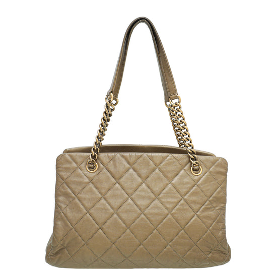 Chanel Beige Quilted Leather CC Crown Tote Bag - Yoogi's Closet