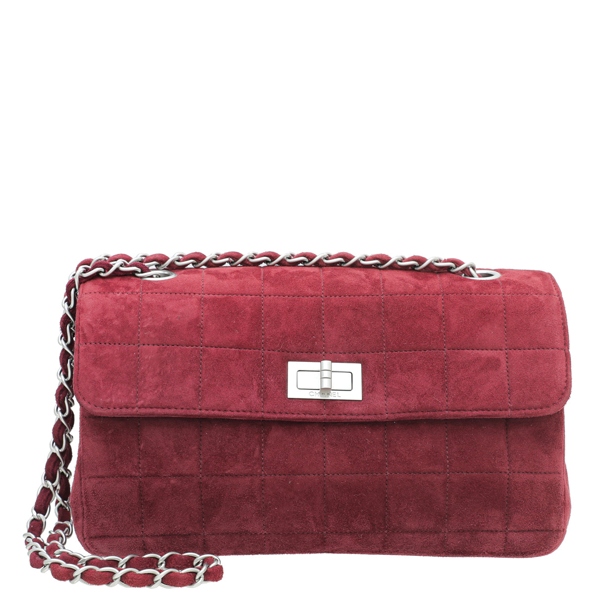 Chanel Burgundy Suede Reissue Lock Pocket Chain Bag-Chanel-THE CLOSET
