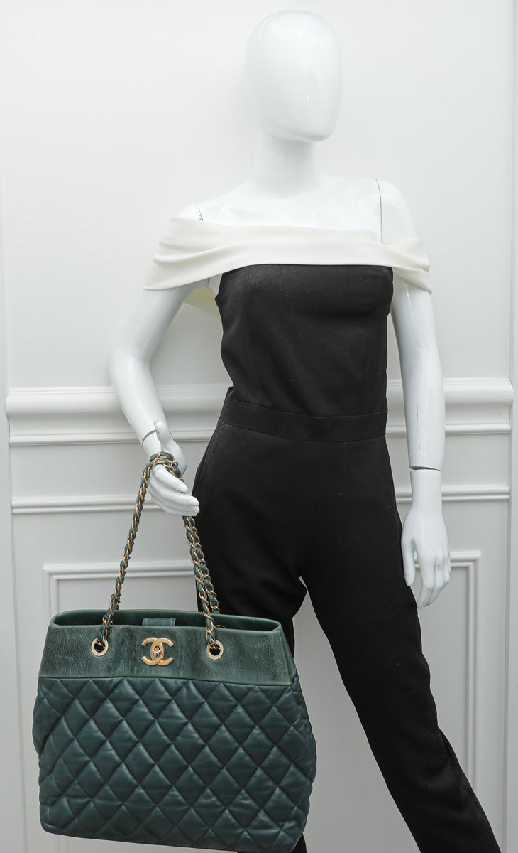 Chanel Green Supple Soft Elegance Tote Large Bag