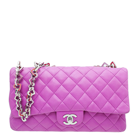 CHANEL, Bags, Chanel Limited Edition Valentine Heart Chain Link Mini  Single Flap Bag Fuschia
