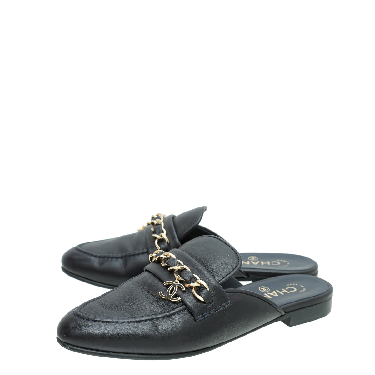 Chanel Indigo Blue CC Chain Mules 38-Chanel-THE CLOSET