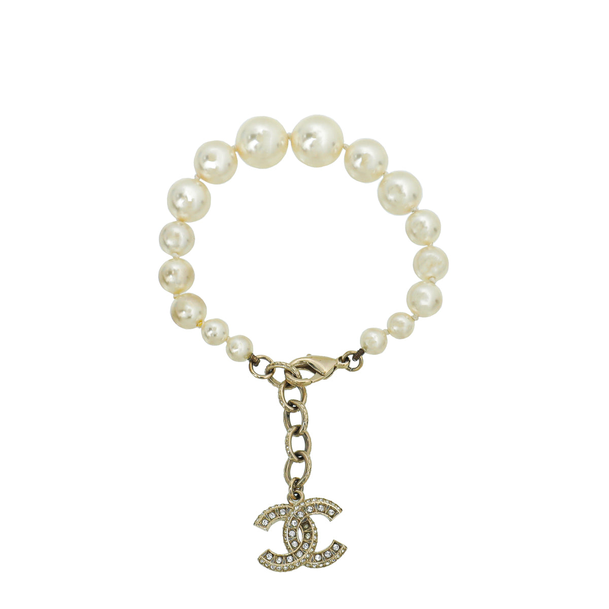 Chanel White CC Crystal Drop Charm Pearl Bracelet-Chanel-THE CLOSET