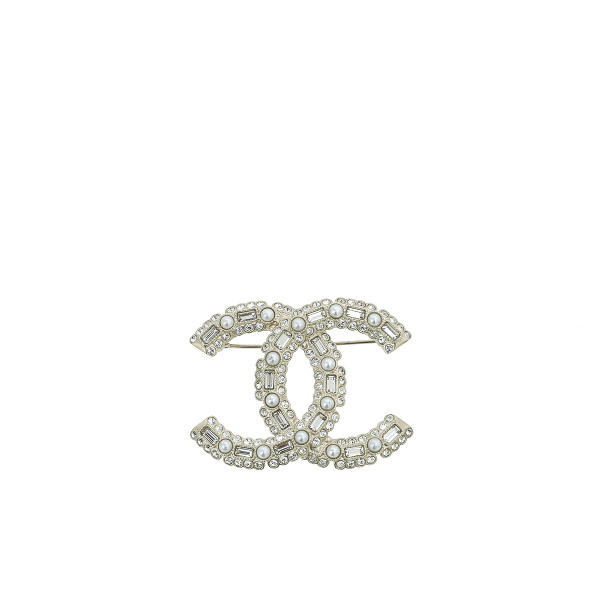 Chanel Light Gold Finish Faux Pearl Strass CC Brooch-Chanel-THE CLOSET