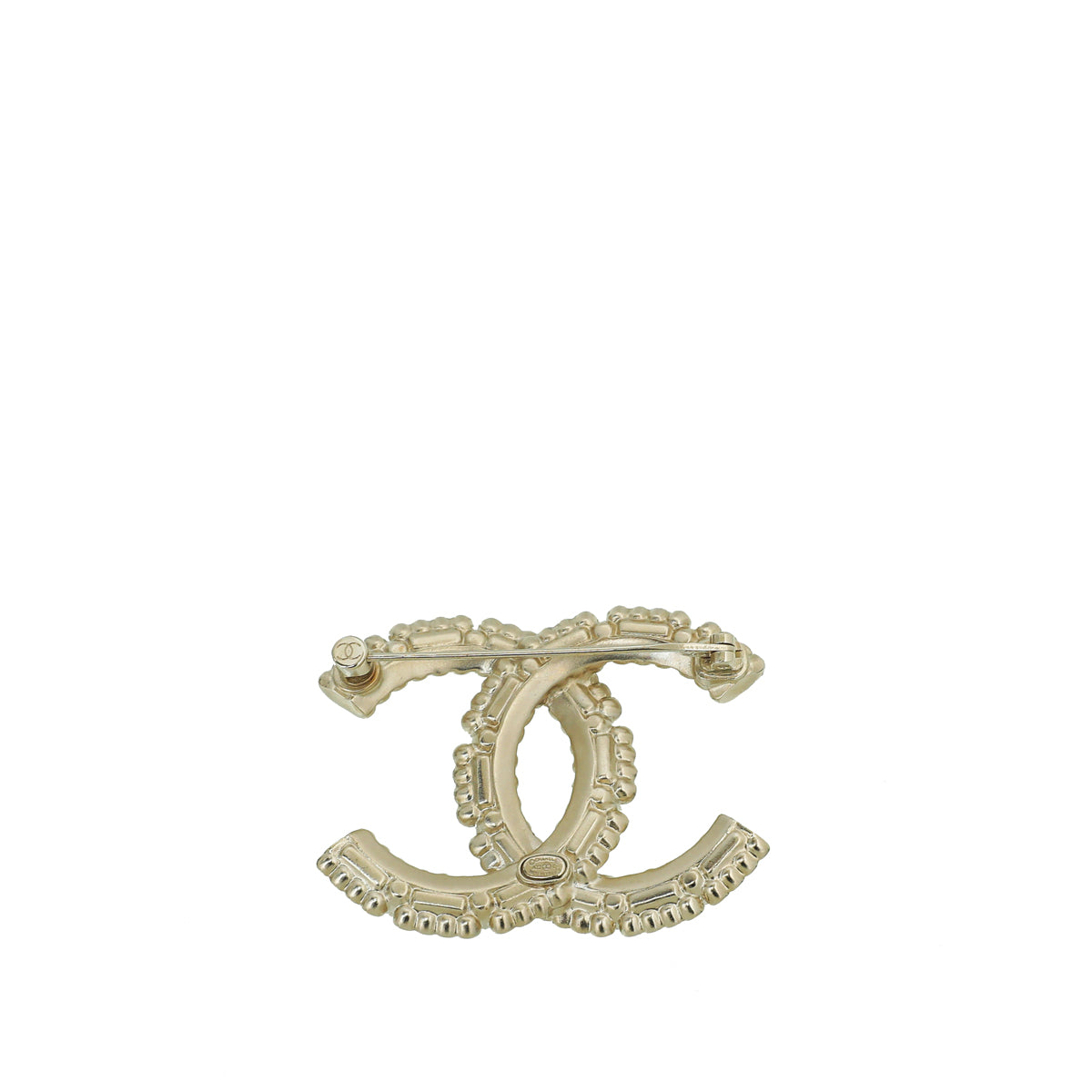 Chanel Light Gold Finish Faux Pearl Strass CC Brooch-Chanel-THE CLOSET