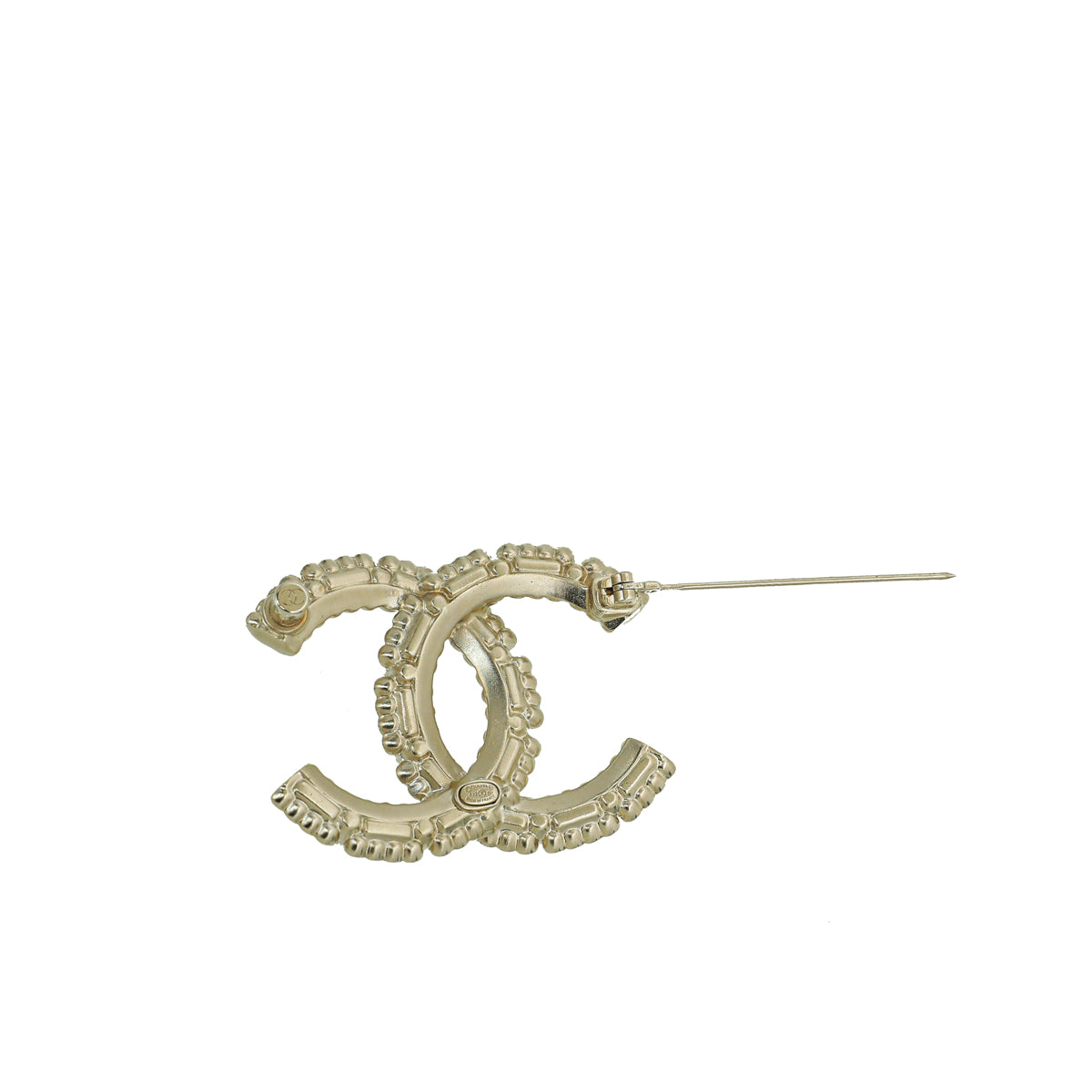 Chanel Light Gold Finish Faux Pearl Strass CC Brooch