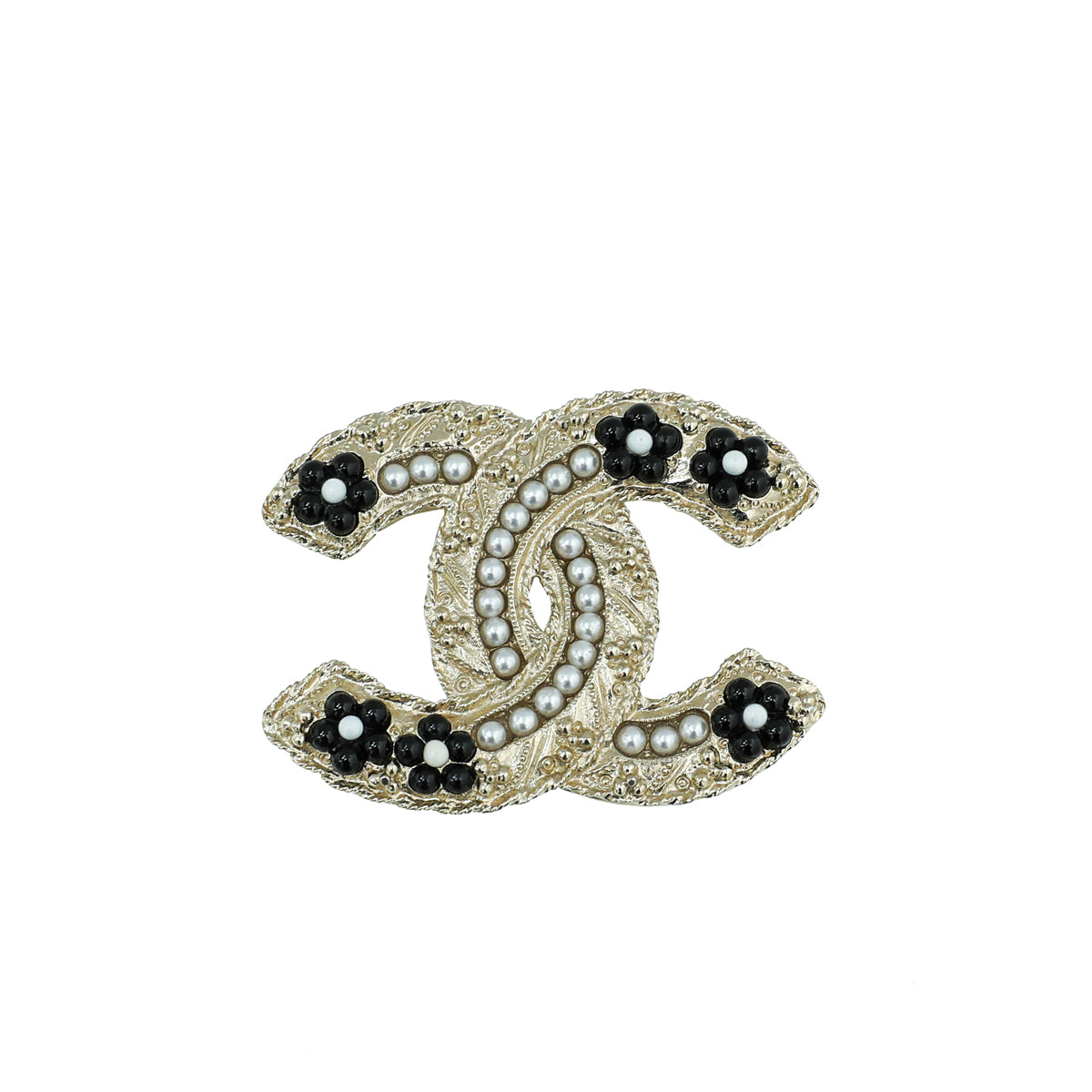 Chanel Light Gold Floral Beaded Faux Pearl CC Brooch-Chanel-THE CLOSET